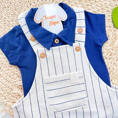 Conj. Body Gola Polo e Jardineira Listrada - Marinho e Areia